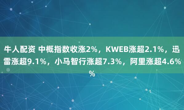 牛人配资 中概指数收涨2%，KWEB涨超2.1%，迅雷涨超9.1%，小马智行涨超7.3%，阿里涨超4.6%